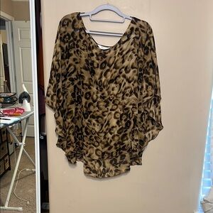 1X Lightweight Animal Print Blouse - Olive/Brown
